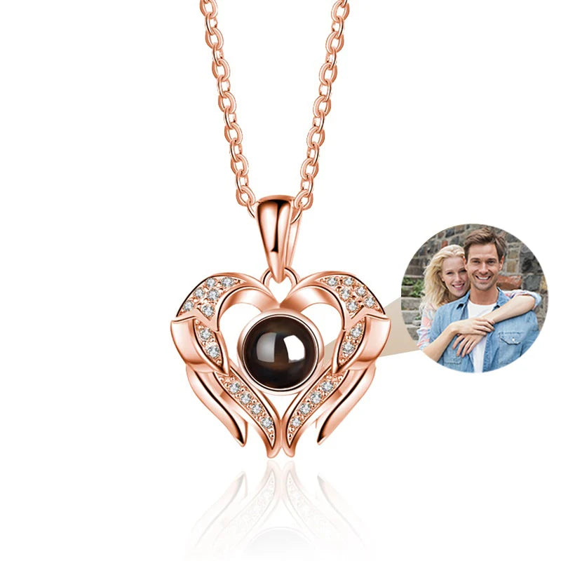 Custom Photo Necklace Projection Necklace with Picture I Love You 100 Languages Personalized Necklace Jewelry Gifts for Women