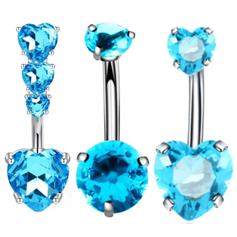 3PCS Heart Crystal Belly Button Piercing Jewelry Set Red Cz Navel Piercing Bulk Flower Belly Rings Pack Piercing Ombligo Lote