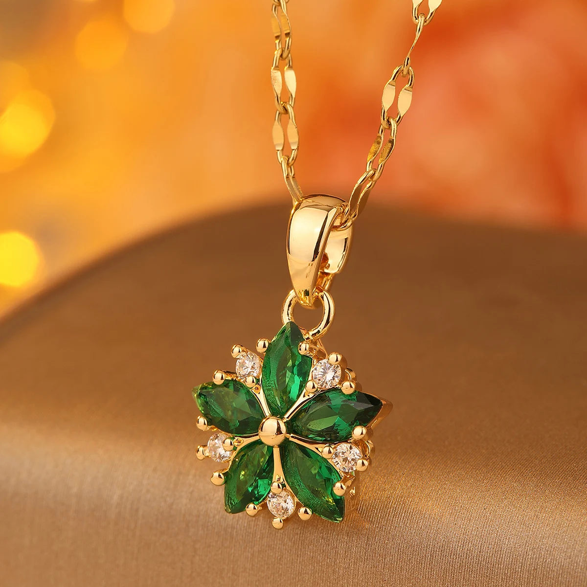 New Sweet Pink Cherry Blossoms Pendant Stainless Steel Necklaces For Women Korean Fashion Temperament Clavicle Chain Jewelry