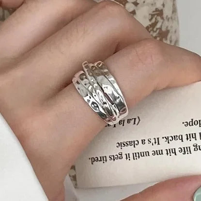 BF CLUB 925 Sterling Rings for Women Fashion Geometric Handmade Irregular Strip Ring Party Christmas Gift