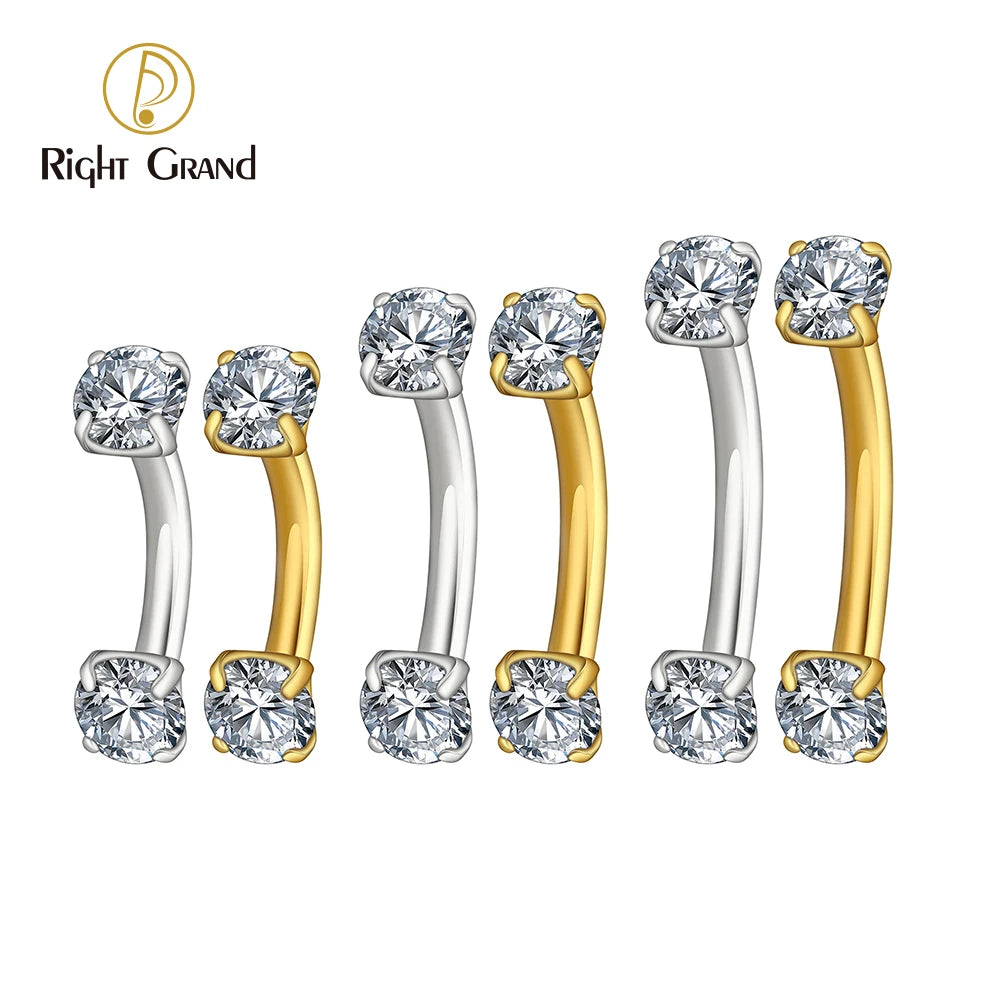 Right Grand ASTM F136 Titanium 16G CZ Cartilage Helix Daith Rook Earring Eyebrow Curved Barbell Labret Lip Piercing Body Jewelry