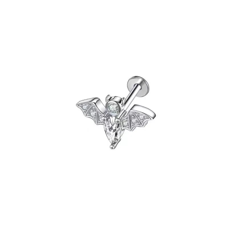 1/4PCS Crystal Bat Fake Nose Ring Septum Jewelry Stainless Steel Non Piercing Cuff Earring Rook Faux Clip on Hoop