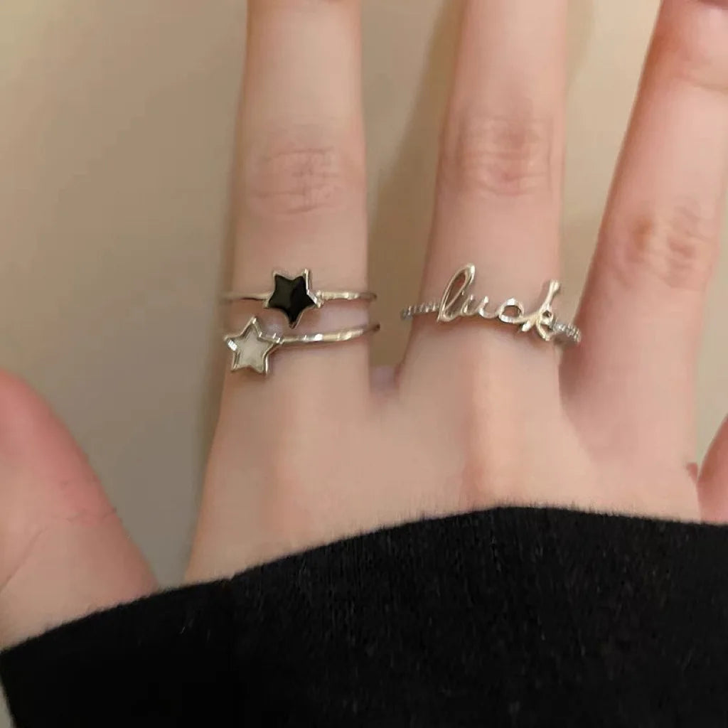 Kpop Fashion Star Zircon Crystal Rings for Women Girls Double Layer Ring Aesthetic Jewelry y2k Accessories 2024 New Trend
