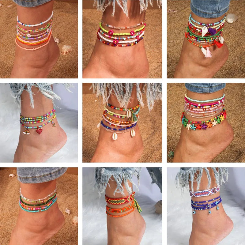 Bohemian Handmade Colorful Beads Anklets Summer Beach On Leg Foot Chain Bracelet Anklet Women Girls Holiday Jewelry Gifts