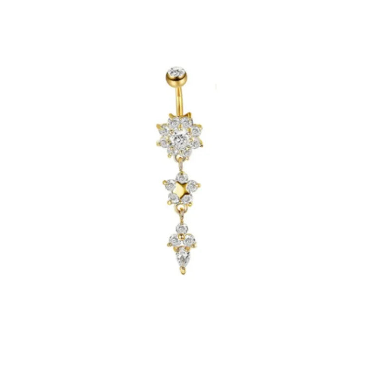 1Pc Stainless Steel Crystal Zircon Belly Button Rings, Piercing Women Navel Fashion Body Jewelries