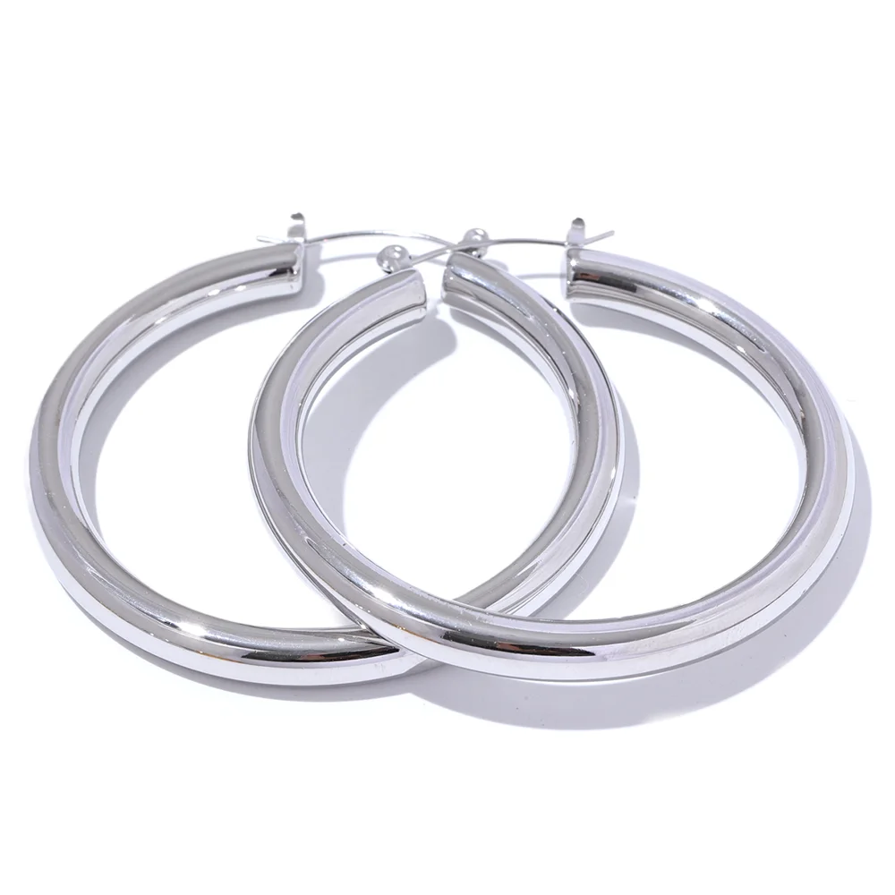 Yhpup Minimalistic Big Sleek Metal Round Hollow Hoop Earrings Anti Allergic 316L Stainless Steel Trendy Simple Ear Jewelry