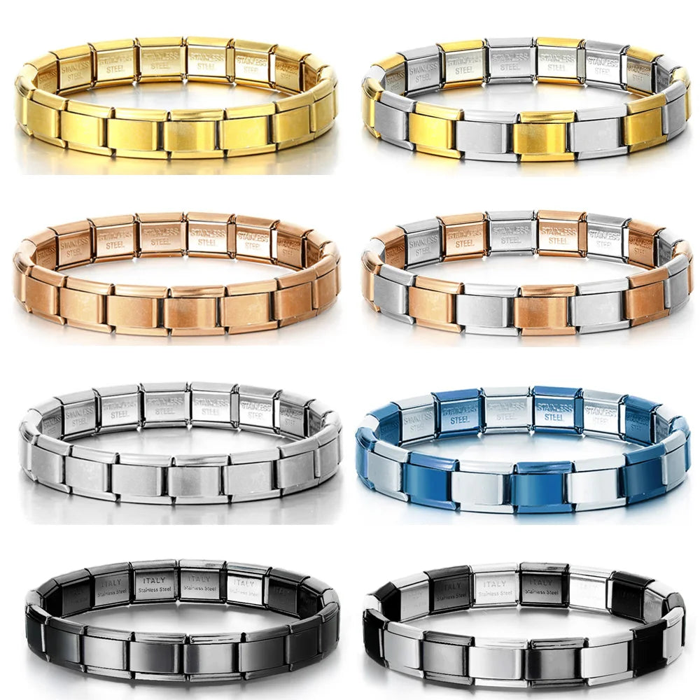 2025 Trendy 9mm Width Italian Charm Link Elastic Bracelet Fashion Stainless Steel Bangle Chain on Hand Factory DIY Making