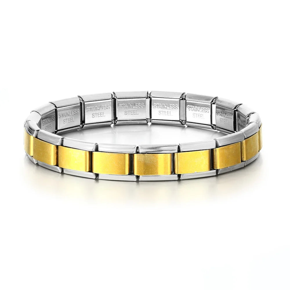 2025 Trendy 9mm Width Italian Charm Link Elastic Bracelet Fashion Stainless Steel Bangle Chain on Hand Factory DIY Making