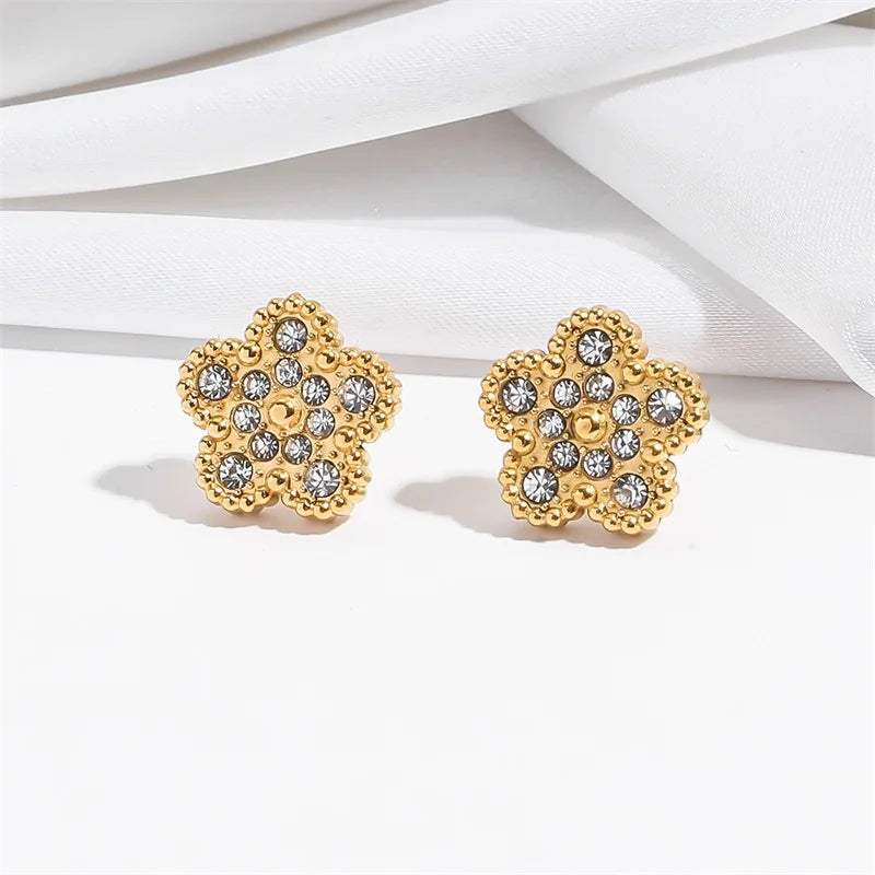 EILIECK New Fashion Stainless Steel White Zircon Clover Necklace Bracelet Earrings Set For Women Trendy Flower Jewelry Set Gift