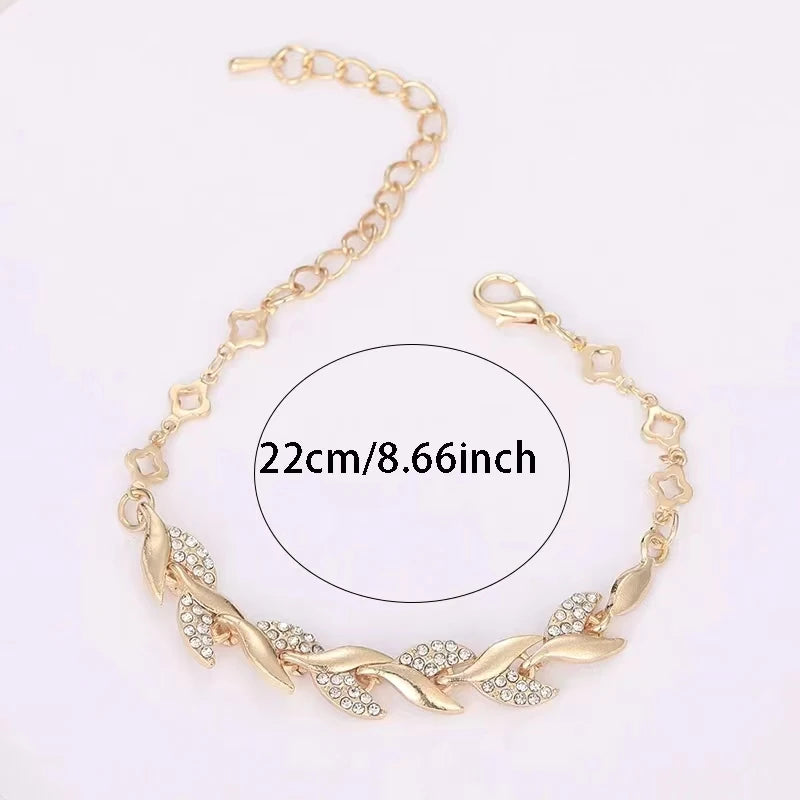 Hip Hop Leaf Bracelet For Women Gold Color Twisted Shiny Crystal Stone Charm Bracelet Elegant Adjustable Chain Daily Jewelry