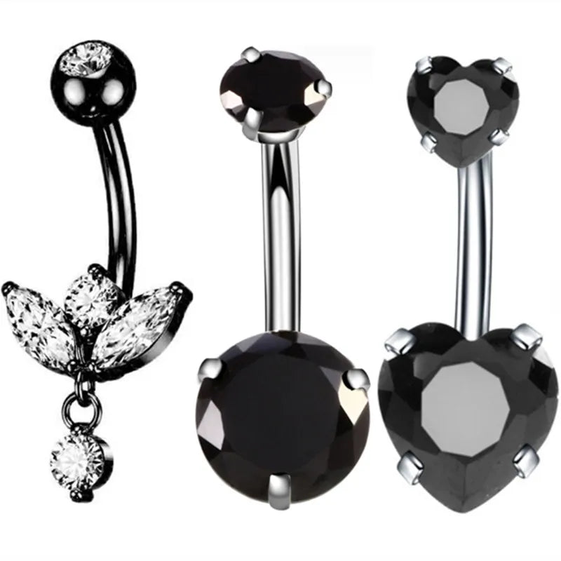 3PCS Heart Crystal Belly Button Piercing Jewelry Set Red Cz Navel Piercing Bulk Flower Belly Rings Pack Piercing Ombligo Lote