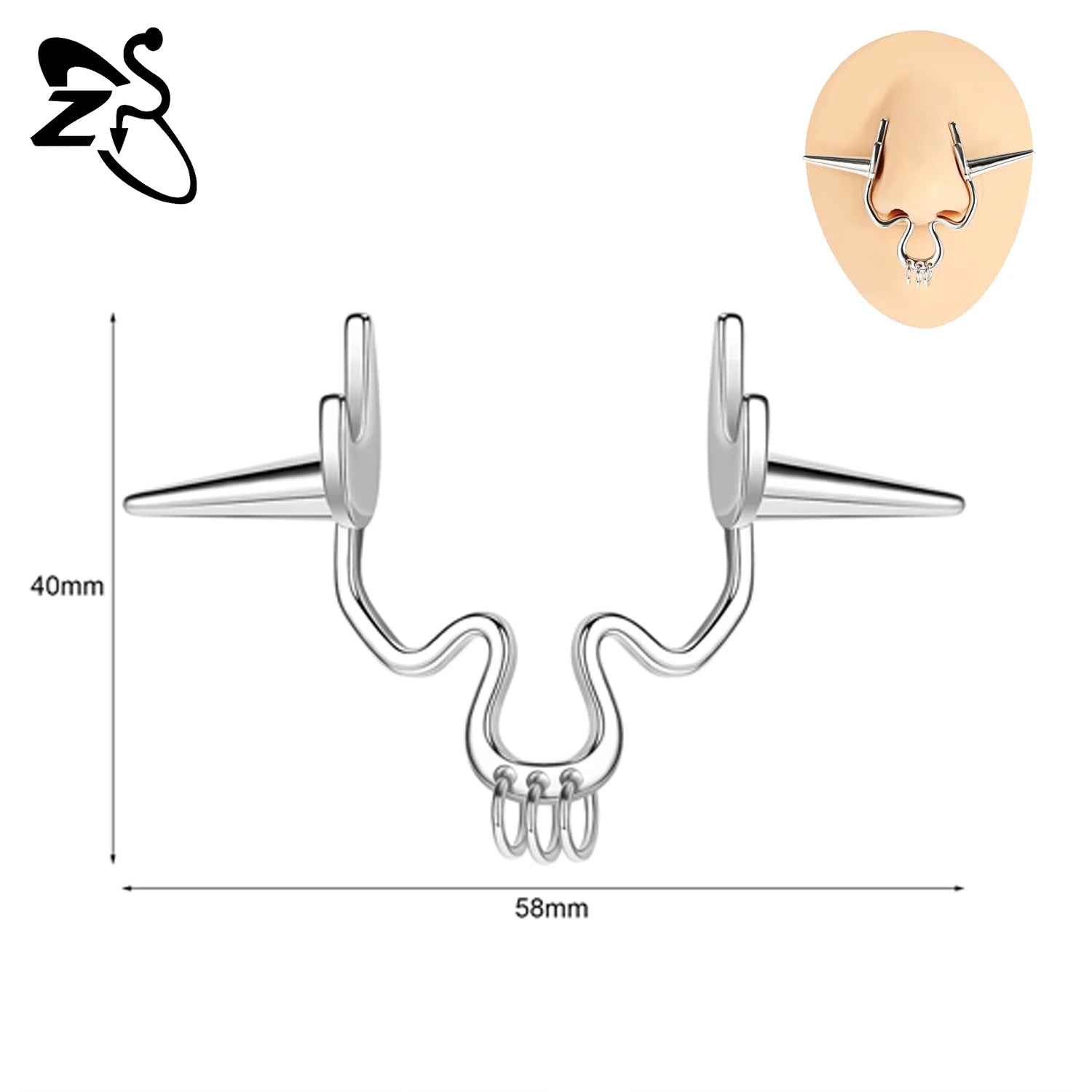 ZS 1 Piece Punk Stlye Fake Septum Ring For Men Women Irregular Nose Cuff Cyberpunk Non Piercing Clip On Nose Piercings Jewelry