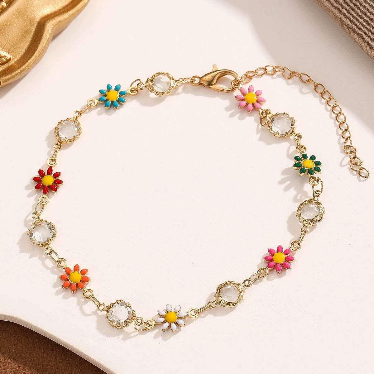Kinitial Bohemian Daisy Flower Anklets For Women Beach Beads Anklet Leg Bracelet Foot Chain Sandals Jewelry Gifts