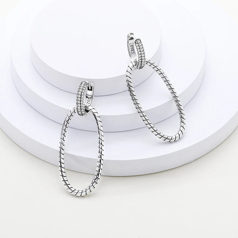 2024 New Sterling Silver S925 Oval Double Ring Close Set Serpentine Earring Drop Simple Jewelry For Women And Girls Party Gift