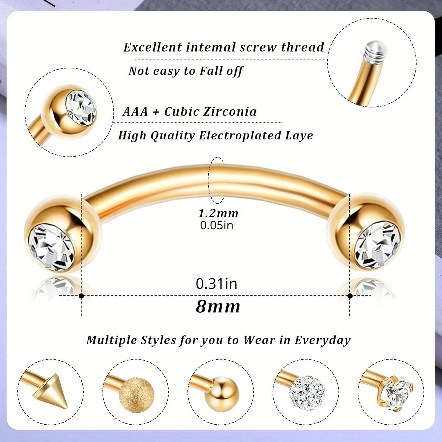 Drperfect 1pc Stainless Steel Rook Piercing Jewelry Lip Ring Cartilage Daith Surface Tragus Piercing Jewelry Eyebrow Rings