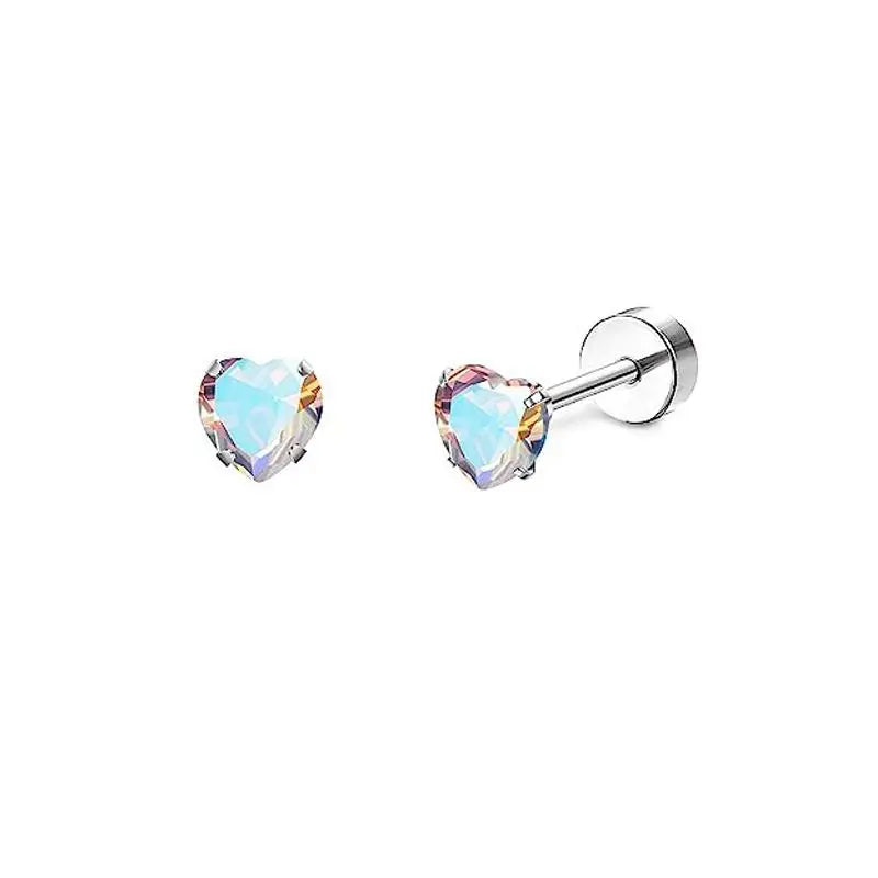2PCS/Set Stainless Steel Heart Moon Earbone Stud Screw Ball Stud Earrings for Women Fashion Ear Tragus Cartilage Body Piercing