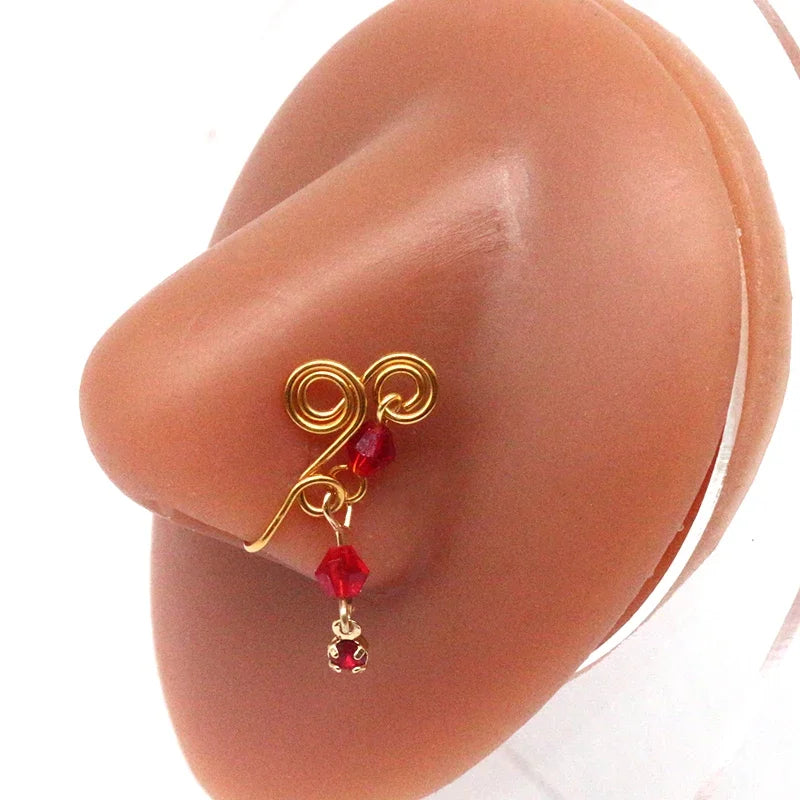 Nose Cuffs Fake Nose Ring Brass Thread Bead Dangle Copper Clip On Nose Ring Non Piercing Body Jewelry For Women