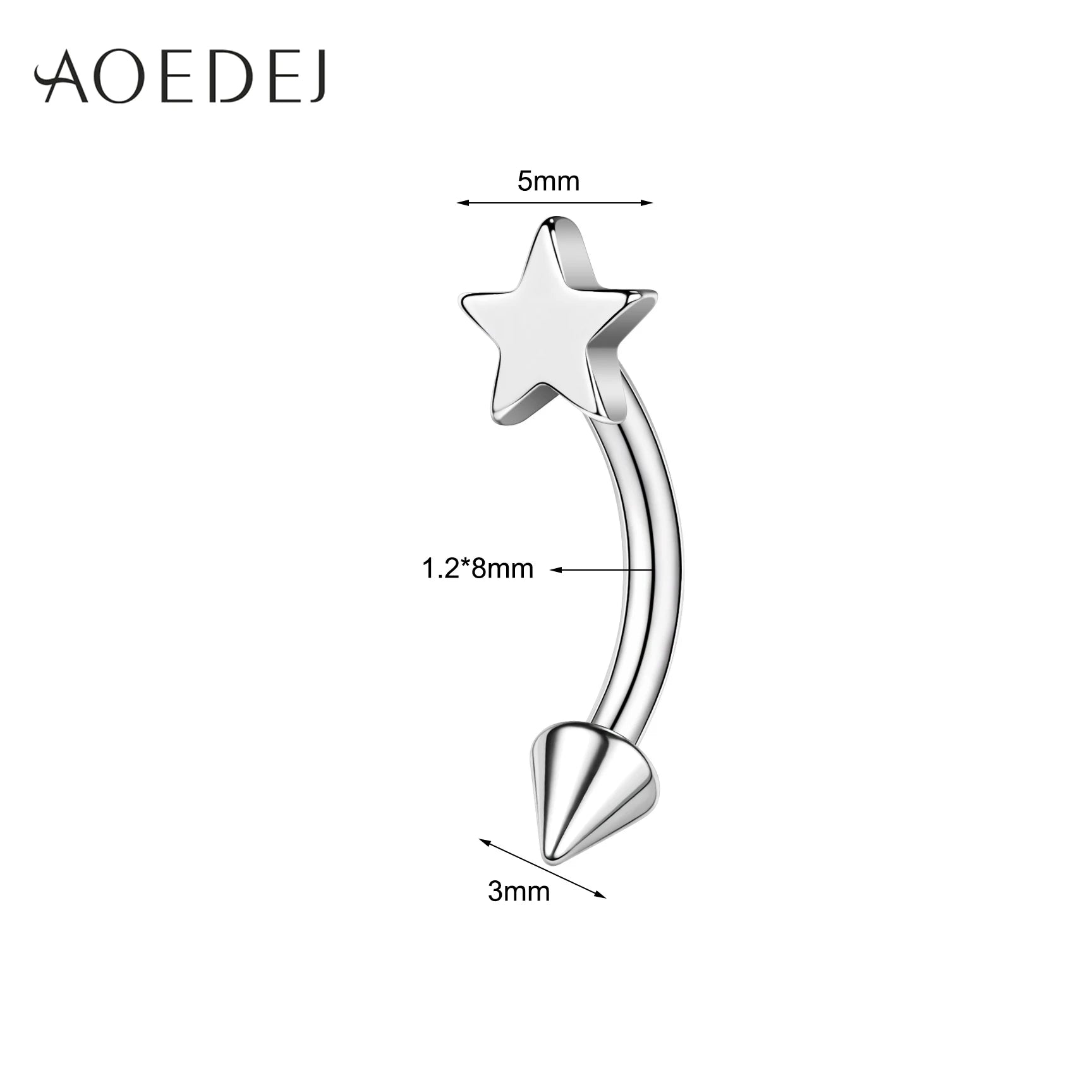 AOEDEJ 1 Piece Stainless Steel 16G Eyebrow Stud 8/10MM Eyebrow Piercing Star Moon Butterfly Shape Labret Lip Piercings Jewelry