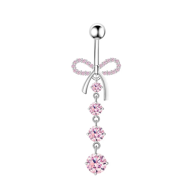 1PCS Pink Crown Belly Button Rings Jewelry Stainless Steel Heart Navel Piercing Barbell Crystal Cute Belly Rings For Women Girls