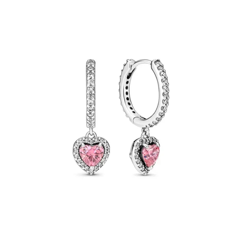 New Original 925 Sterling Silver Crown Bow Heart Set Ring Necklace Earring Crystal Women Valentine's Birthday Gift DIY Jewellery