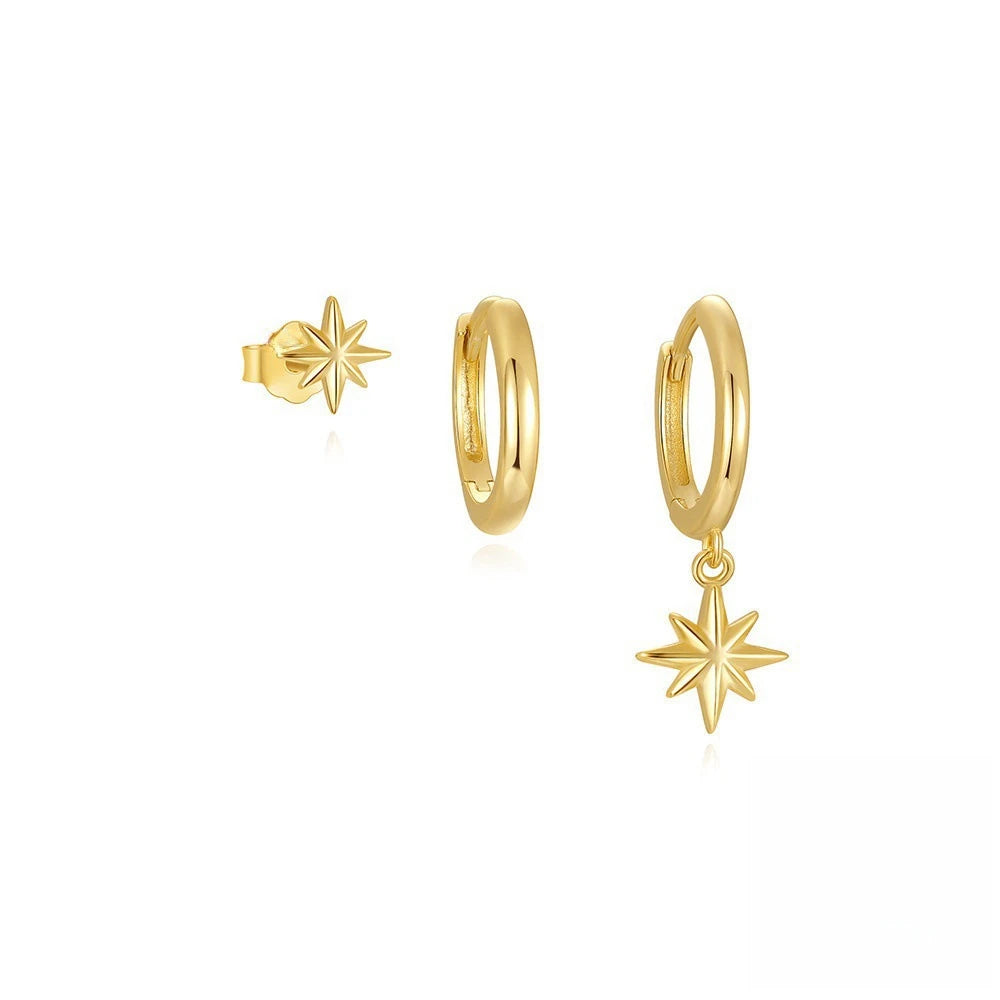 3 Piece Fashion Stainless Steel Round Star Drop Earrings Set for Women 18K Golden Plated Dangle Earring Punk Unisex Rock Jewelry