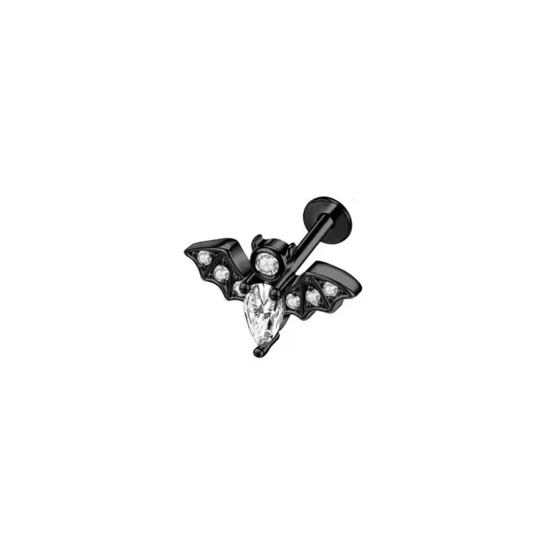 1/4PCS Crystal Bat Fake Nose Ring Septum Jewelry Stainless Steel Non Piercing Cuff Earring Rook Faux Clip on Hoop