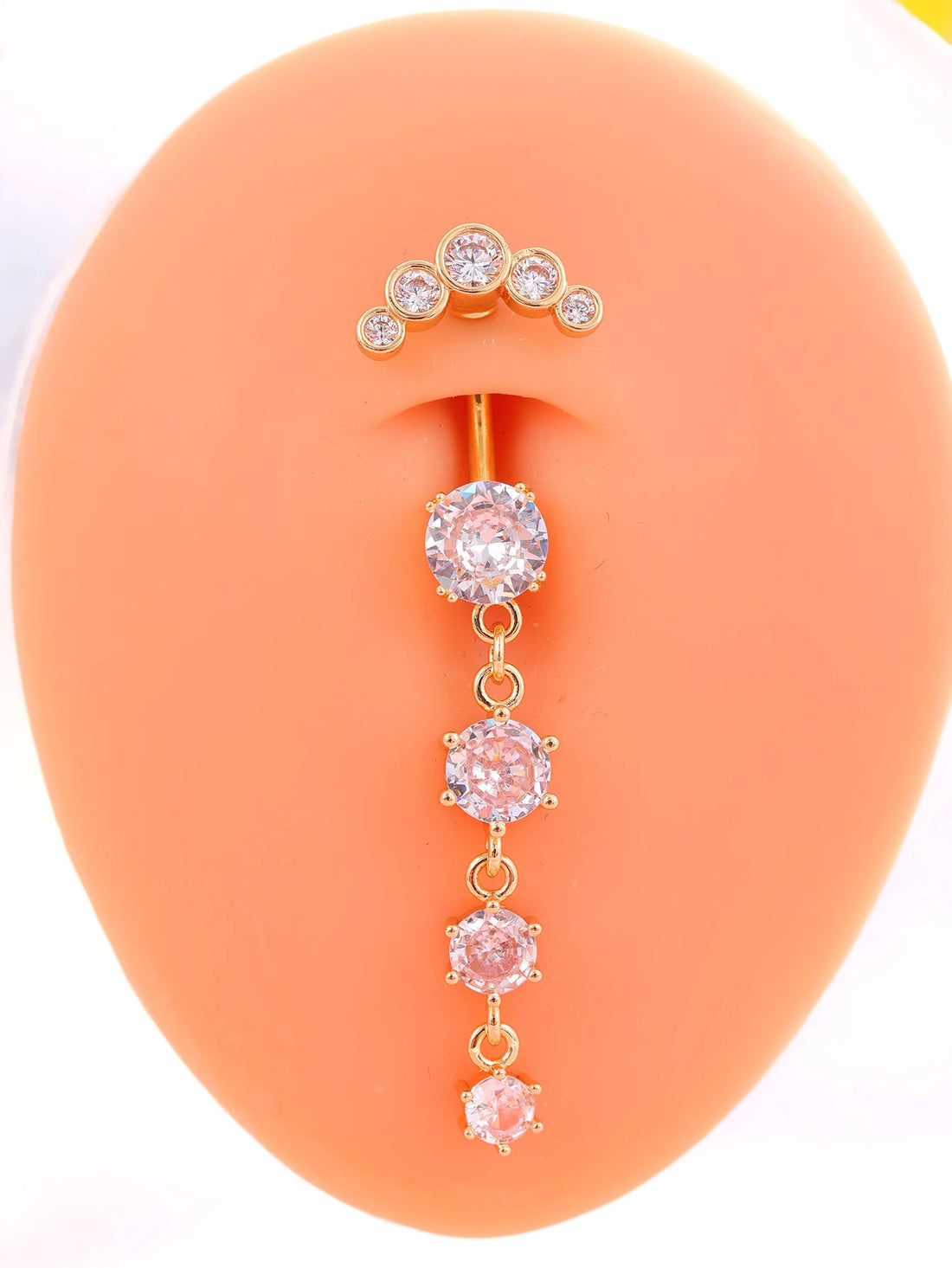 Gold Color Stainless Steel Belly Button Ring Long Dangled Flower CZ Crystal Navel Belly Piercing Rings for Women Sexy Jewelry