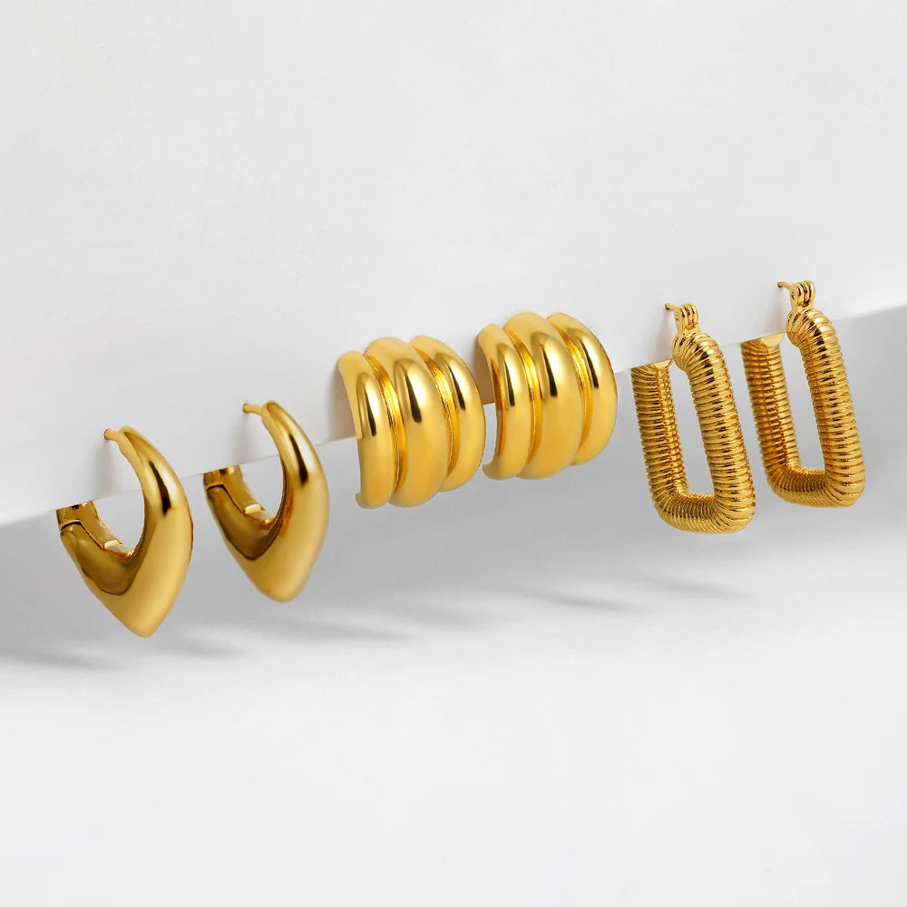 3 Pair/set Dainty Gold Color Geometric Circle Small Hoop Earrings for Women Statement Beads Twist Huggie Earring Fashion Jewelry