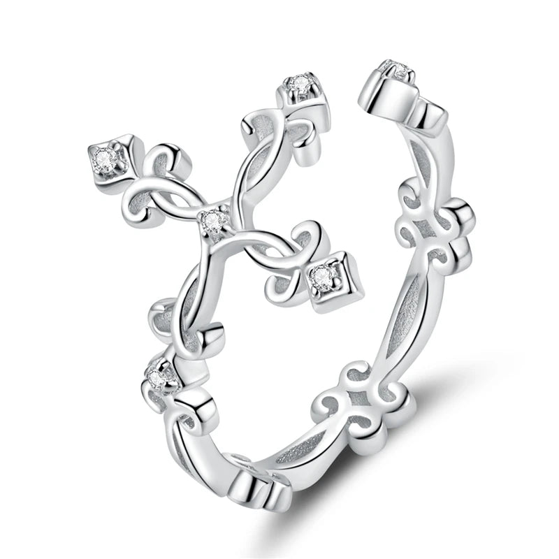 WOSTU Adjustable Rings Real 925 Sterling Silver Stackable Engagement Zircon Open Size Rings For Women Female Original Jewelry