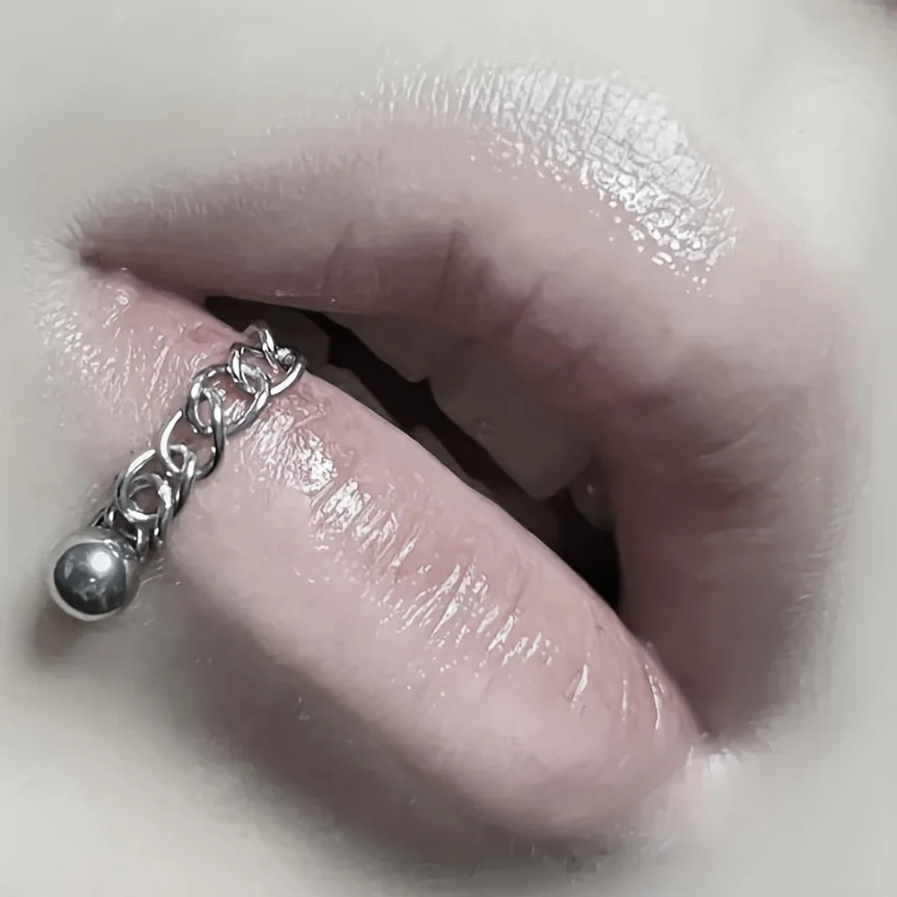 2pcs Fashion Simple Stainless Steel Chain Lip Stud Cartilage Stud Earrings Detachable Piercing Jewelry For Daily Wear