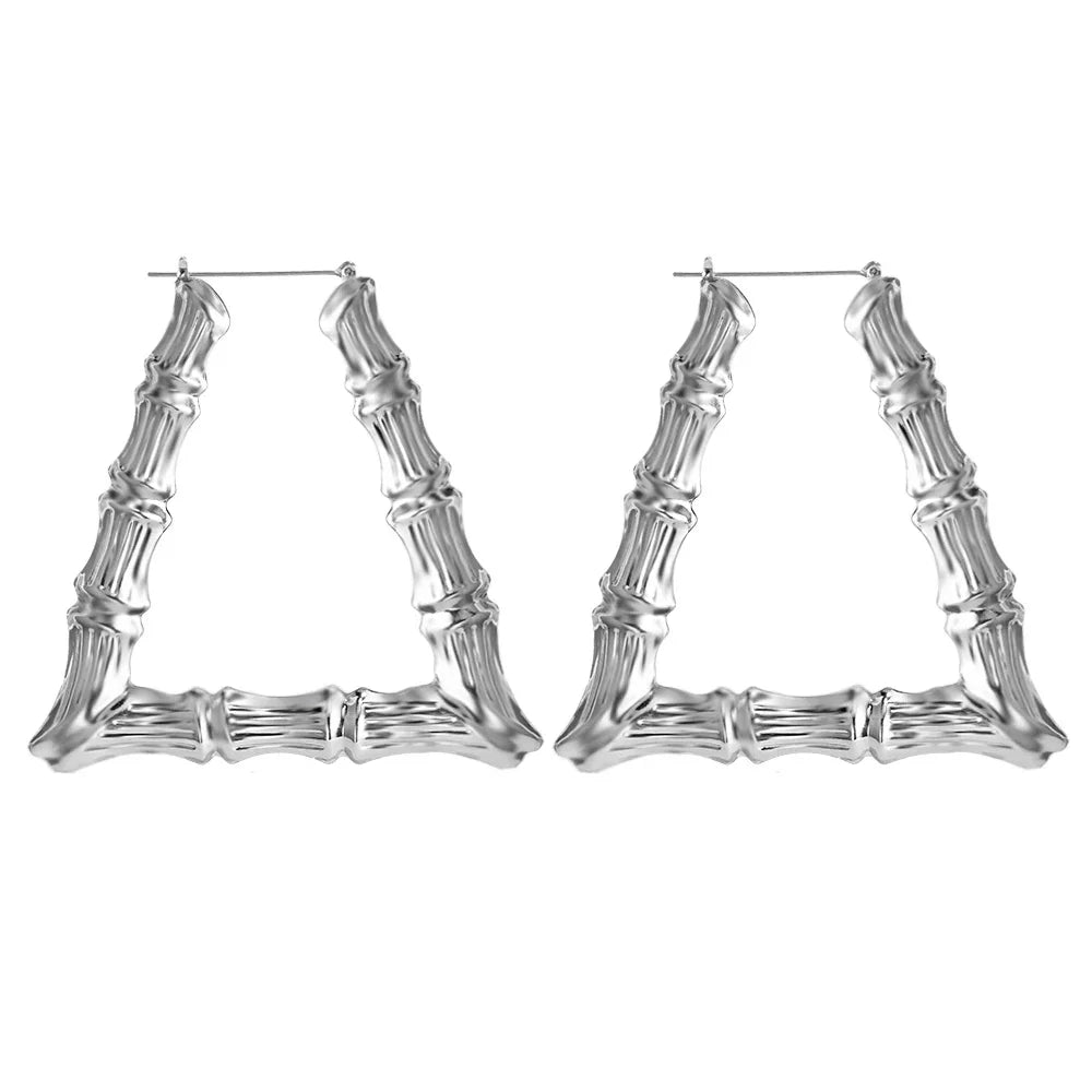VIVILADY Big Large Bamboo Heart Hoop Earrings Women Gold Silver Color Basketball Wives Statement Brincos Boho Jewelry Party Gift