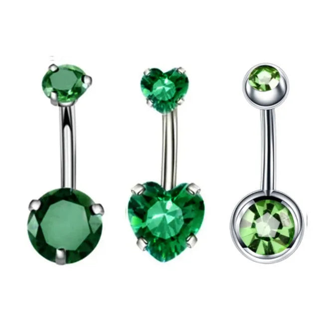 3PCS Heart Crystal Belly Button Piercing Jewelry Set Red Cz Navel Piercing Bulk Flower Belly Rings Pack Piercing Ombligo Lote