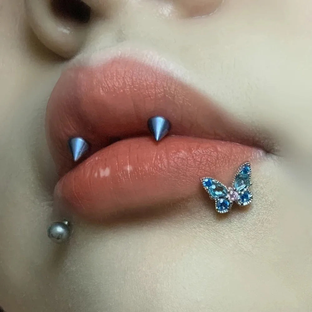 1pc Crystal Butterfly Labret Piercing Lip Ring C Shape Stainless Steel Ins Sweet Cool Y2K Girl Piercing Cartilage Body Jewelry