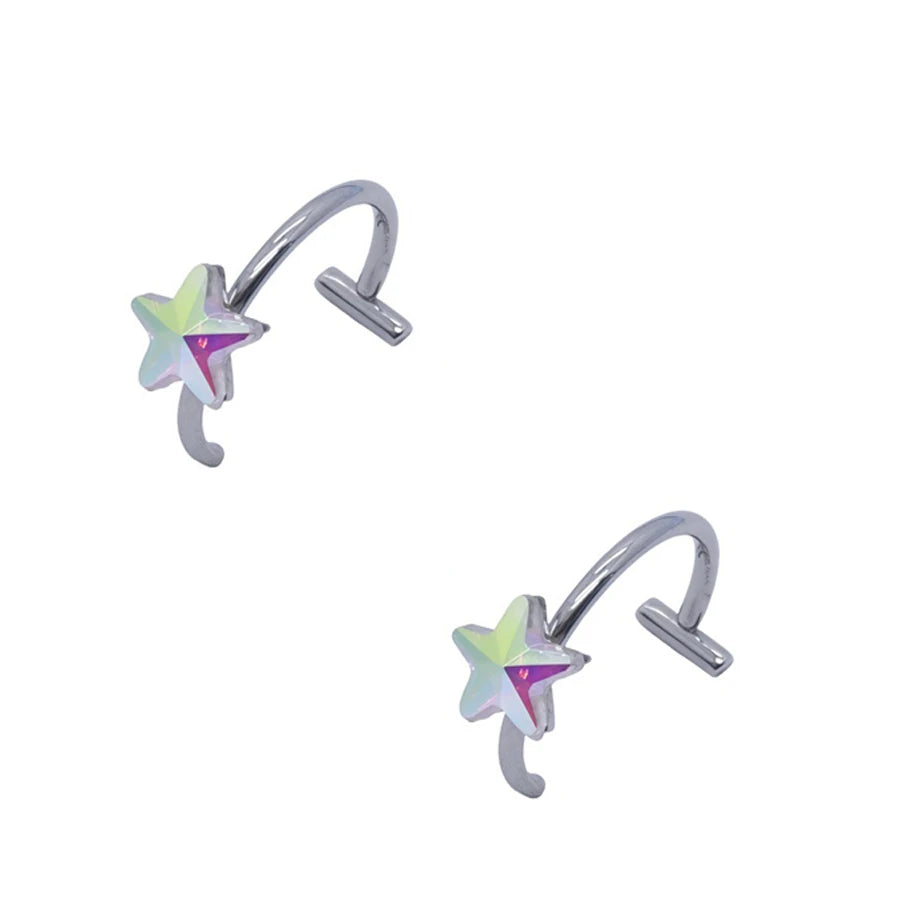 2PCS Trendy 10mm Stainless Steel Punk Clip on Fake Piercing Nose Wrap Lip Rings Unisex Nose Ring Women Men Tusk Body Jewelry