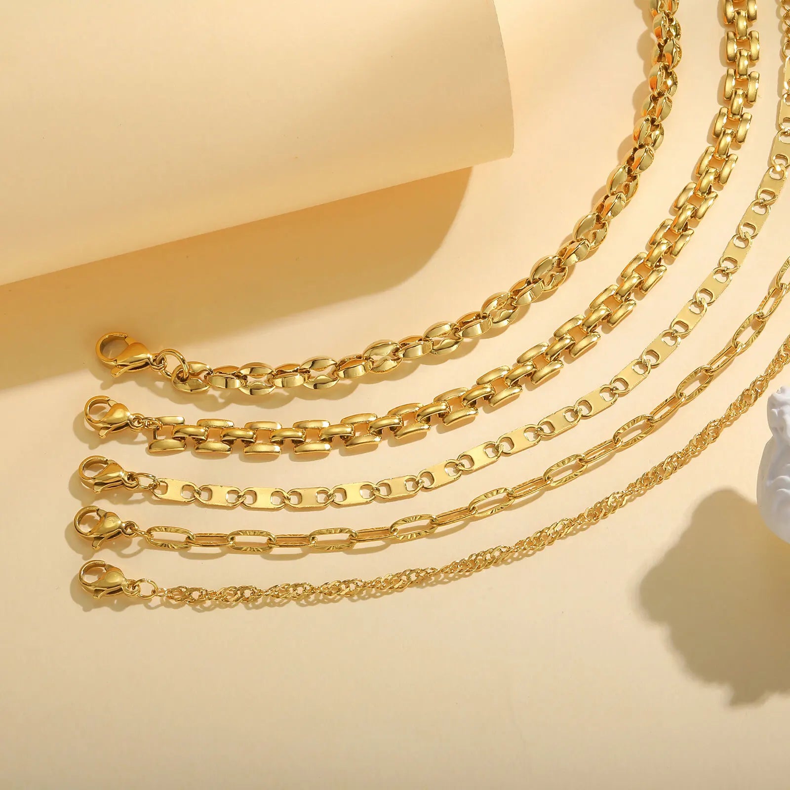 Gold Color Link Bracelet, Layering Bracelets for Women ,Stainless Steel Chain Adjustable Waterproof Jewelry