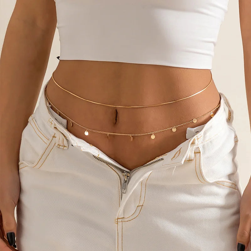 Sexy and Minimalist Imitation Pearl Chain Metal Waist Chain Mixed and Stacked Fashion Girl Beaded Woven Body Chain Belly Chain