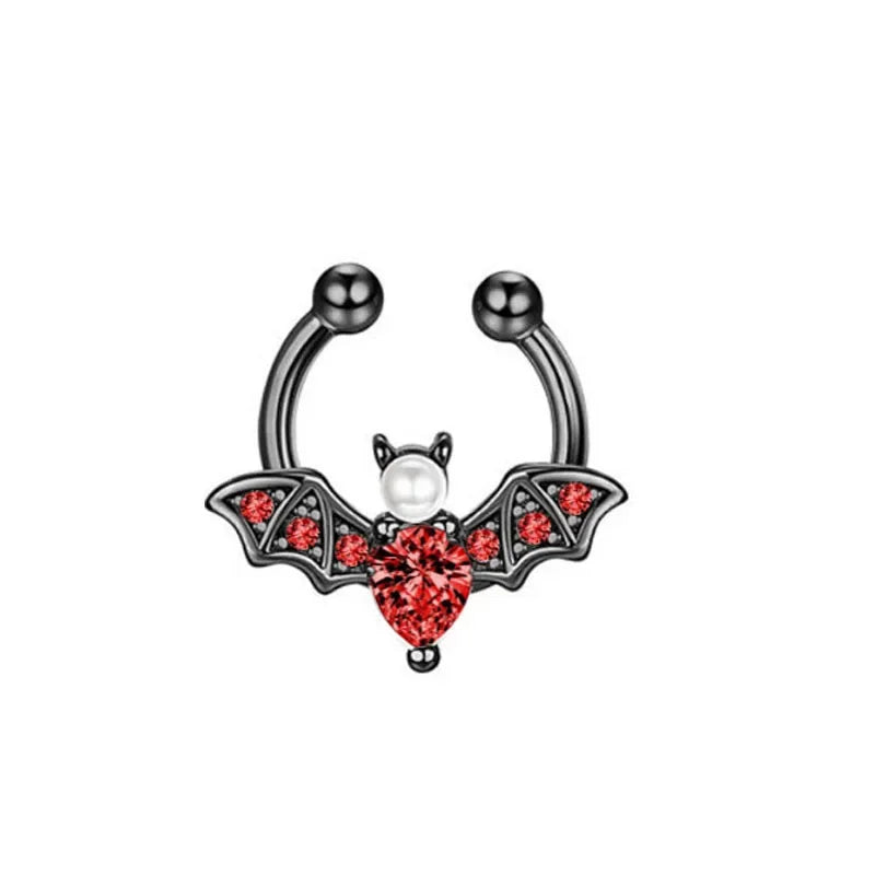 1/4PCS Crystal Bat Fake Nose Ring Septum Jewelry Stainless Steel Non Piercing Cuff Earring Rook Faux Clip on Hoop