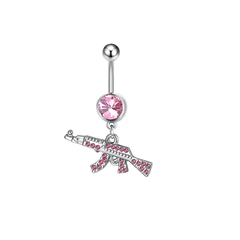1PCS Pink Crown Belly Button Rings Jewelry Stainless Steel Heart Navel Piercing Barbell Crystal Cute Belly Rings For Women Girls