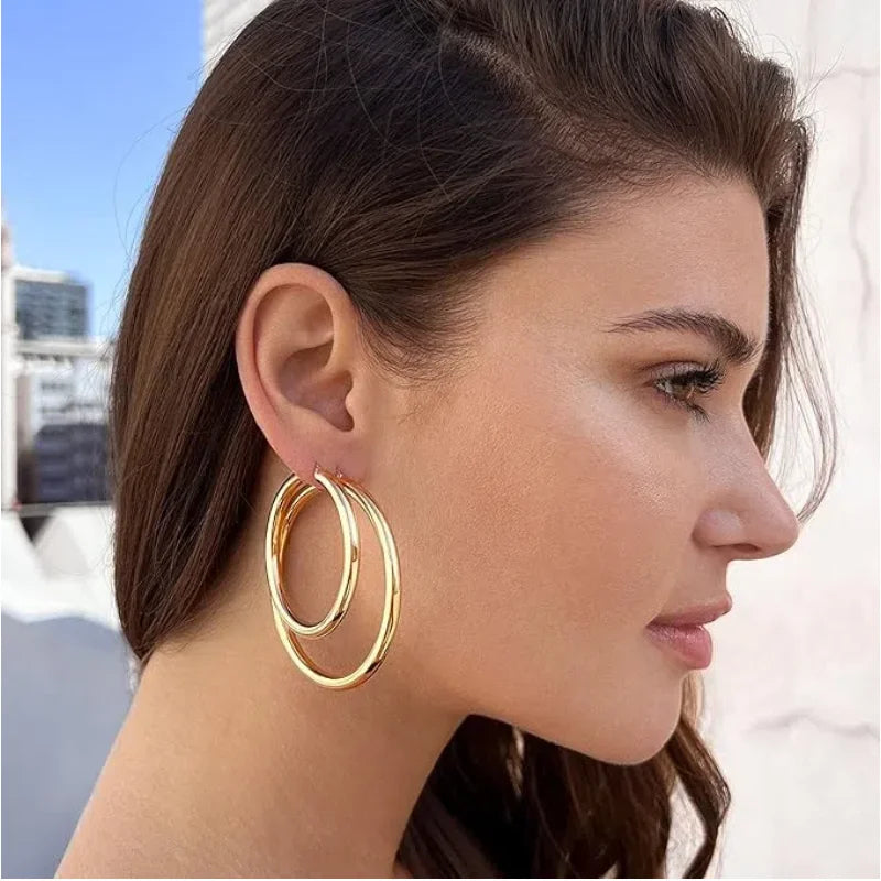 Earrings for Women 2024 Trending Stainless Steel Hoop Earrings for Women Men Simple Big Hoops Gold Color Silver Color Wholesale
