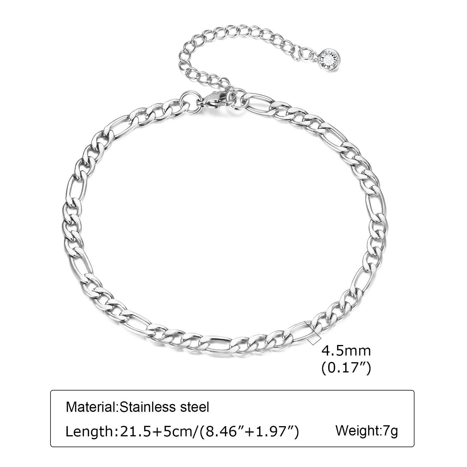 Silver Color Anklet Bracelets for Women Waterproof, Stainless Steel Layered Cuban Chain Herringbone Anklets Summer Beach Gift