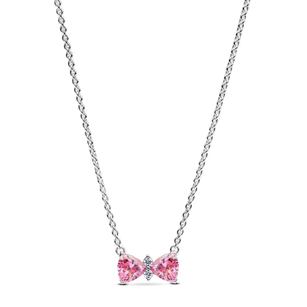 New Original 925 Sterling Silver Crown Bow Heart Set Ring Necklace Earring Crystal Women Valentine's Birthday Gift DIY Jewellery