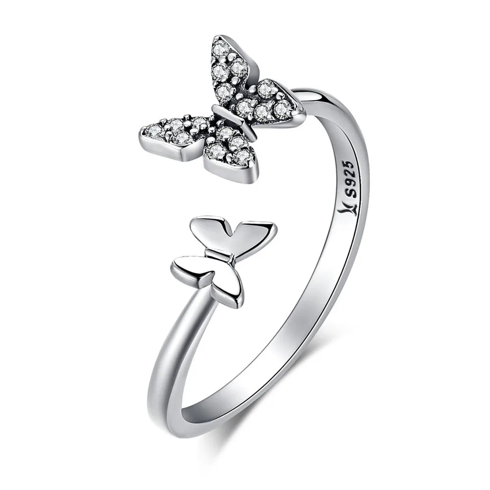 WOSTU Adjustable Rings Real 925 Sterling Silver Stackable Engagement Zircon Open Size Rings For Women Female Original Jewelry