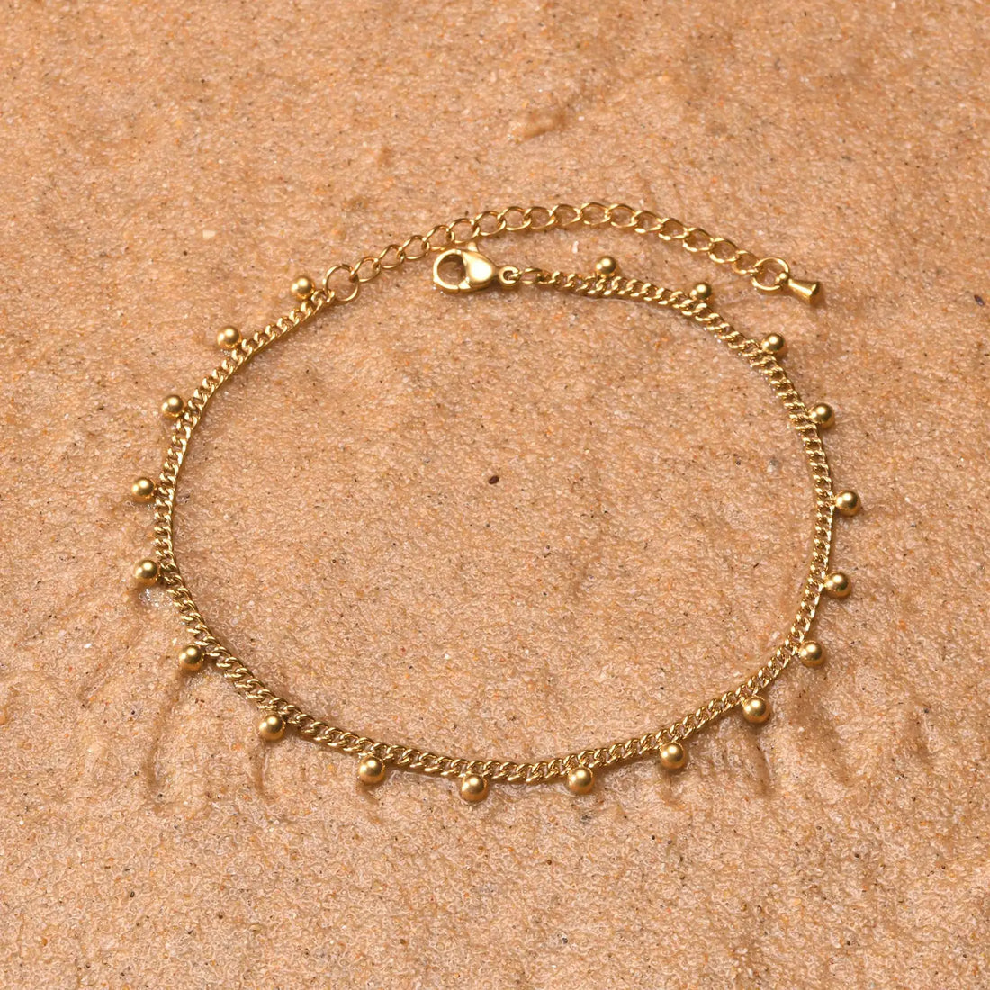 Anklet Bracelet on Legs Stainless Steel ,waterproof Adjustable Beach Beaded Ball Cuban Link Summer Boho Foot Jewelry for Women