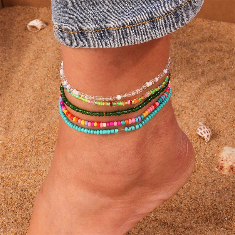 Bohemian Handmade Colorful Beads Anklets Summer Beach On Leg Foot Chain Bracelet Anklet Women Girls Holiday Jewelry Gifts