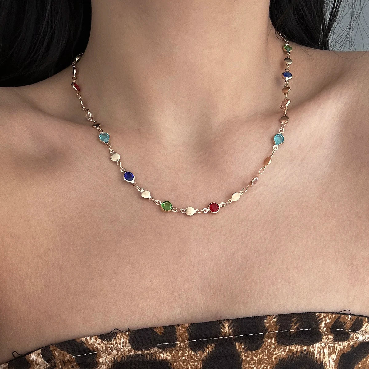 New Luxury Colourful Crystal Zircon Necklace For Women Shiny Rhinestone Long Tassel Choker Bohemian Statement Jewelry Gifts