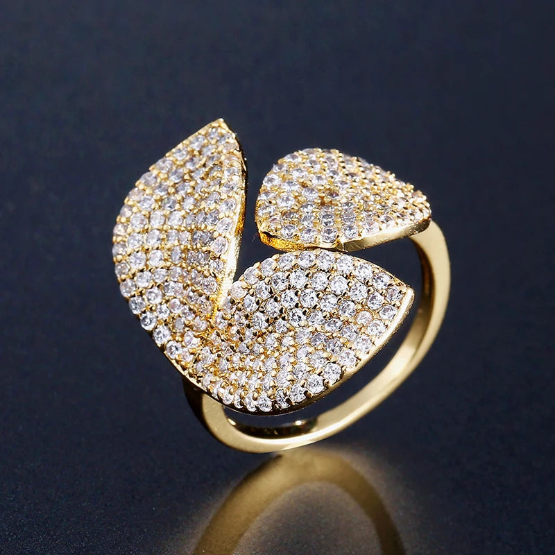 UILZ Gold color Women Adjustable Ring Korean Fashion Punk Zirconia Open Rings Daily Simple Jewelry