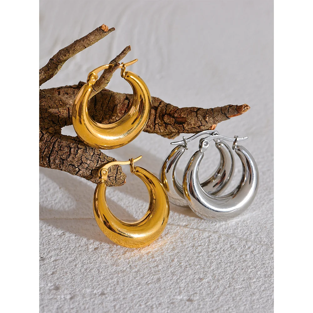 Yhpup Statement Stainless Steel Geometric Hoop Earrings Jewelry for Women Trendy Metal Texture 18 K Earrings Golden Accessories