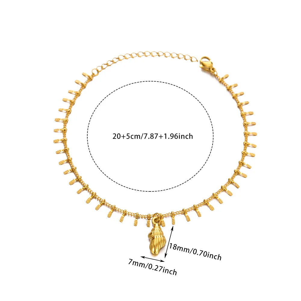 Gold Color Starfish Shell Fish Charm Anklet Link New Bead Chain Stainless Steel Bracelet Women On Foot Summer Waterproof Jewelry