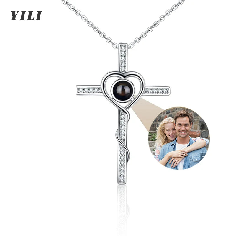 Custom Photo Necklace Projection Necklace with Picture I Love You 100 Languages Personalized Necklace Jewelry Gifts for Women