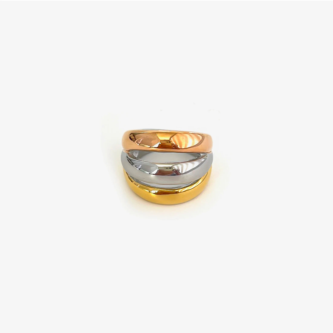 Peri'sbox Stainless Steel 18K Gold Silver Plated 3 Splicing Color Chunky Dome Ring Multi-Layer Hollow Rings for Women Men Unisex